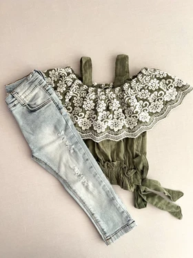 ست دو تیکه دخترانه شومیز شلوار ترک 20053