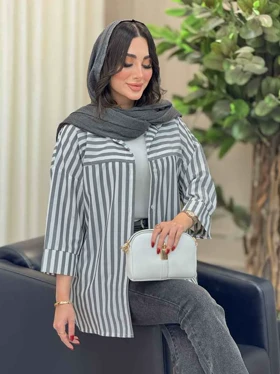 مانتو راه راه برش‌دار صبا
