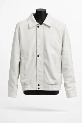 کت چرم مردانه سفید با طراحی مینیمال اورجینال دیلم