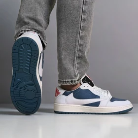 نایک ایر جردن 1 بدون ساق تراویس اسکات آبی سفید ( Nike Air Jordan 1 Low Travis Scott BW)