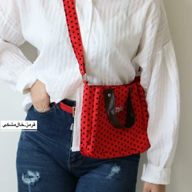 کیف زنانه دوشی_دستی مدل پارین (قرمز_خال‌مشکی)