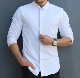 خرید پیراهن سفید پارچه دوشین - کد 457 اورجینال دیلم