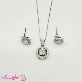 نیم ست زنانه نقره ظریف وارداتی عیار 925 مدل نگین سفید جواهری دایره وزن 3/550 گرم کد 4005