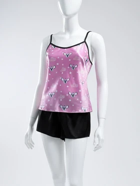 ست لباس خواب تاپ و شورتک ساتن طرح کوآلا