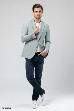 کت تک مردانه دودکمه نیم آستر پارچه GOFRE