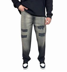 شلوار جین مردانه نیم بگ (Semi-Baggy) زاپ‌دار - رنگ دودی و خاص - فیت راحت