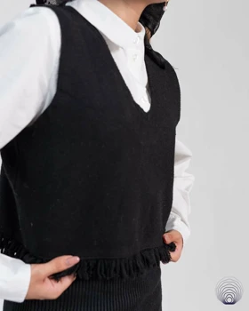 تاپ بافت زنانه مشکی - مدل یقه هفت