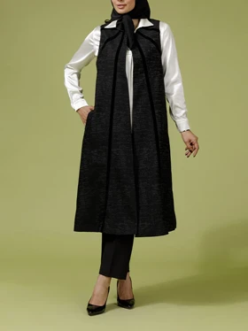 جلیقه بلند زنانه ژاکارد مجلسی آستر دار 70107