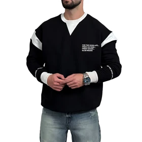 دورس مردانه پنبه مشکی سه نخ طرح یقه هفت