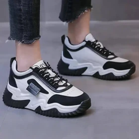 کتانی لژدار زنانه سفید مشکی فشن Women’s White Black Platform Fashion Sneakers