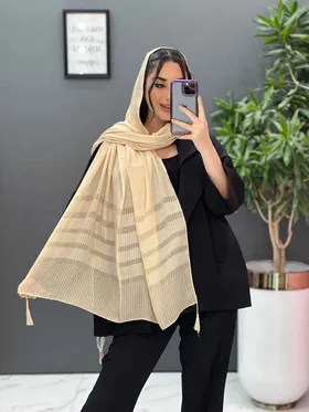 شال نخی راه راه پایین منگوله‌دار