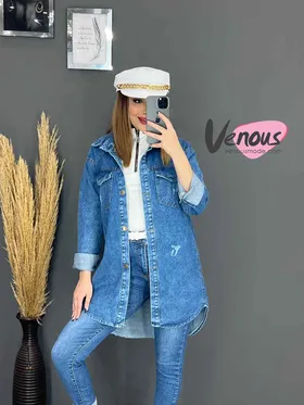 کت جین آبی دریایی زاپ‌دار