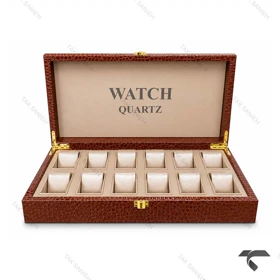 جعبه ساعت مچی 12 تایی چرمی عسلی Watches-Box-12-10774-U