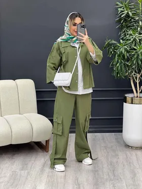 ست مانتو و شلوار کارگو جیب سگک