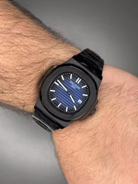 ساعت مچی پتک فیلیپ بند مشکی موتور اتوماتیک صفحه سرمه ای Patek Philippe Nautilus