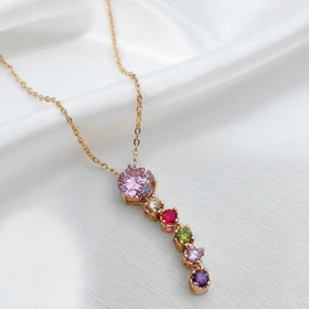 گردنبند ژوپینگ طرح آویز جواهر با نگین‌های هفت‌رنگ
