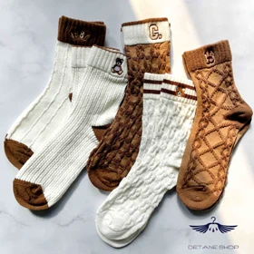 جوراب ساق بلند سفید و قهوه ای تدی شایسته