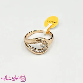 انگشتر زنانه ژوپینگ طلایی طرح اشک نگین‌دار کد 1451