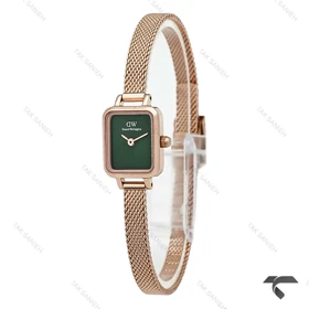 ساعت DW زنانه مینی Quadro رزگلد حصیری صفحه سبز مهندسی DW-10668-L