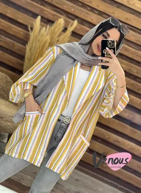 مانتو کتی راه راه یقه آمریکایی