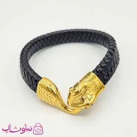 دستبند مردانه چرم و استیل مدل ماری