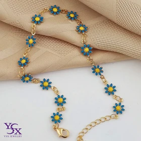 پابند زنجیری طرح بابونه رنگی با روکش طلا برند YSX