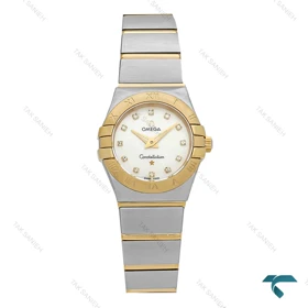 ساعت زنانه امگا دورنگ طلایی صفحه سفید نگینی اسمال Omega-7272-L