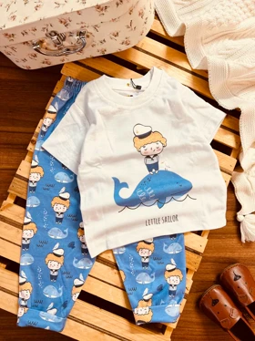 تیشرت شلوار پسرانه ملوان نهنگ سوار