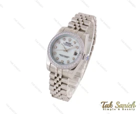 ساعت رولکس دیت جاست زنانه نقره ای نگین‌دار Rolex-3722-L