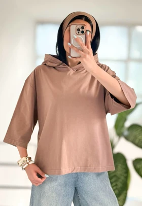 تیشرت باکسی کلاهدار گرم بالا