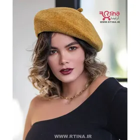 کلاه فرانسوی مخمل درجه یک رنگ زرد خردلی
