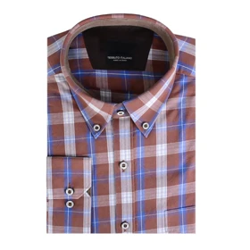پیراهن مردانه رسمی چهارخونه قهوه‌ای روشن