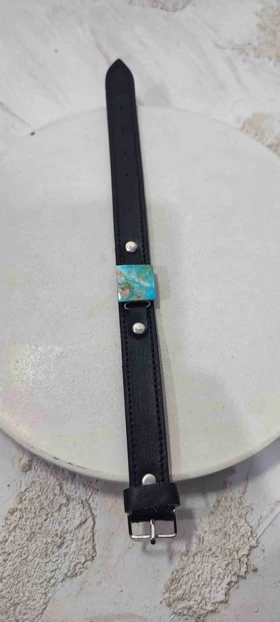 دستبند چرمی با سنگ فیروزه نیشابور اصل کد 2