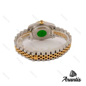 ساعت رولکس زنانه دو رنگ طلایی صفحه صورتی ایندکس نگین w-7205