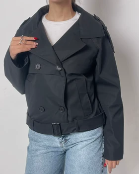 ترنچ کت کمردار کد 600048 (مشکی)