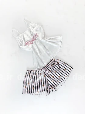 ست لباس خواب تاپ و شورتک ساتن طرح پرنسس