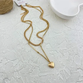 گردنبند زنانه طرح قلب دو ردیفه شیک و جذاب