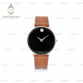 ساعت مچی موادو بند چرمی قهوه ای صفحه مشکی Movado