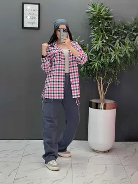 مانتو چهارخونه نخی سرجیب دوبل
