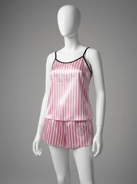 ست لباس خواب تاپ و شورتک ساتن ویکتوریا سکرت نگین‌دار