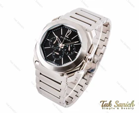 ساعت بولگاری مردانه سه موتوره سیلور مشکی Bvlgari-3221-G