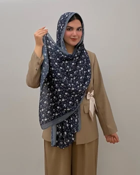 شال پلیسه سرمه ای طرحدار