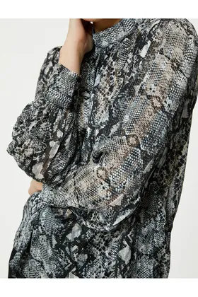 بلوز ابریشمی Snakeskin Look آستین بادکنکی یقه بلند 4SAK60128UW
