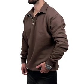 دورس مردانه قهوه ای مدل یقه نیم زیپ