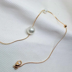 گردنبند ژوپینگ مدل "اشک فرشته" | ترکیب مروارید و گوی طلایی با درخشش ابدی