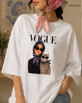 تیشرت دخترانه طرح VOGUE (برای عاشقان گربه)