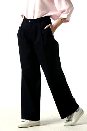 شلوار کتان پیلی دار نیم بگ زنانه