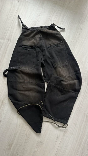 شلوار جین فول بگ ذغالی زانو پاره