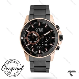 ساعت کرست 6261-3 مردانه مشکی رزگلد فول دیت Crest-10868-G