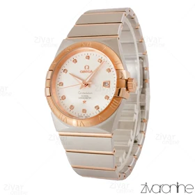 ساعت امگا کانسلیشن مردانه دو رنگ رزگلد ایندکس نگین‌دار صفحه سیلور 105160